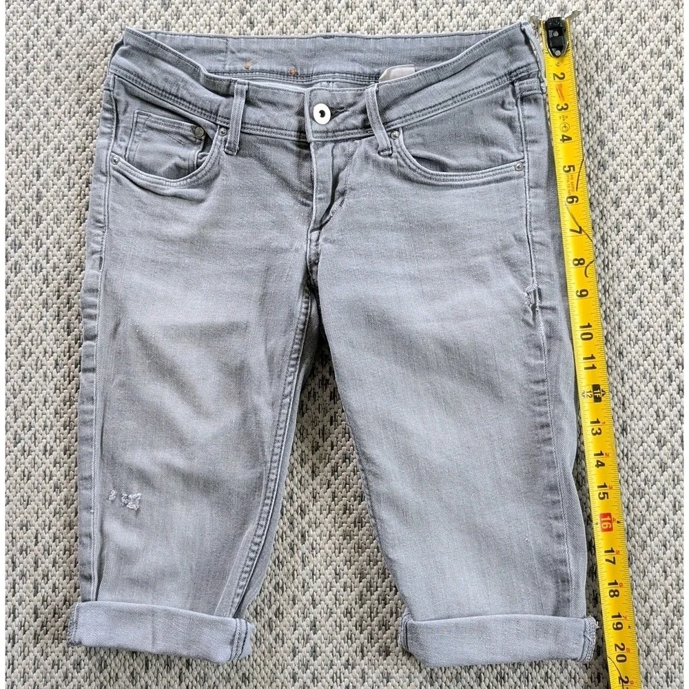 &Denim Skinny Cutoff Jorts Gray Distressed Long Shorts Y2K‎ Grunge Punk